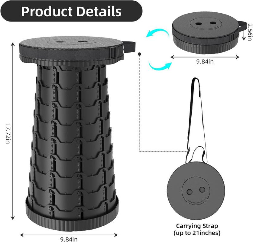 Upgraded Collapsible Stool,Portable Stools,Telescoping Stool, Max Load Capacity 500Lbs,Suitable for Outdoor Picnic Camping Gardening Fishing Hiking