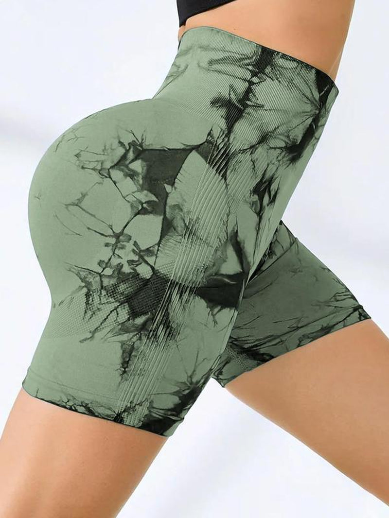 Women'S Tie Dye Print Sports Shorts, Casual Comfy Breathable High Waist Skinny Shorts for Yoga Gym Workout Running, Ladies Sportswear for All Seasons, Athletic Shorts