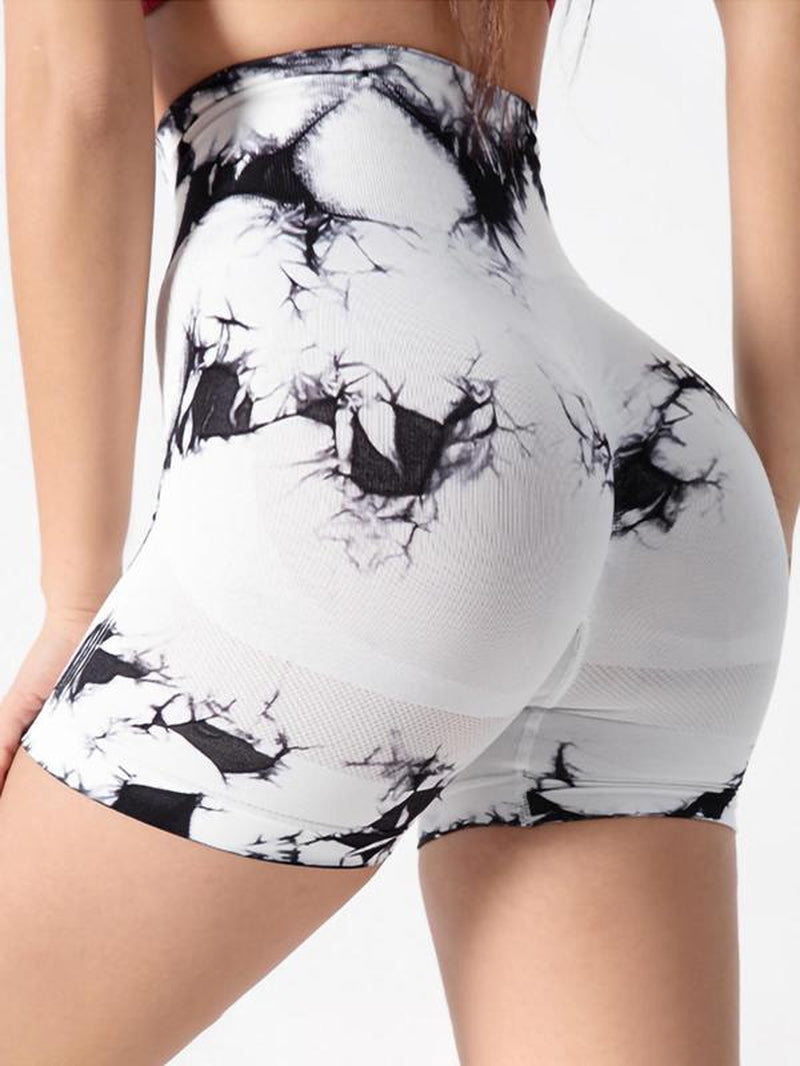 Women'S Tie Dye Print Sports Shorts, Casual Comfy Breathable High Waist Skinny Shorts for Yoga Gym Workout Running, Ladies Sportswear for All Seasons, Athletic Shorts