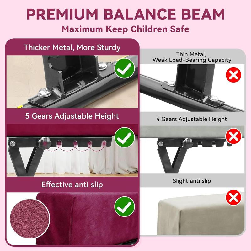 Fbsport 8Ft Adjustable Balance Beam, High/Low Floor Gymnastics Equipment for Kids & Adults, Perfect for Training, Practice, Therapy & Home Use