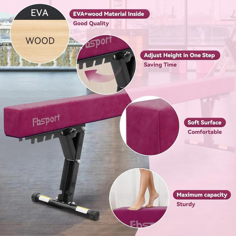Fbsport 8Ft Adjustable Balance Beam, High/Low Floor Gymnastics Equipment for Kids & Adults, Perfect for Training, Practice, Therapy & Home Use