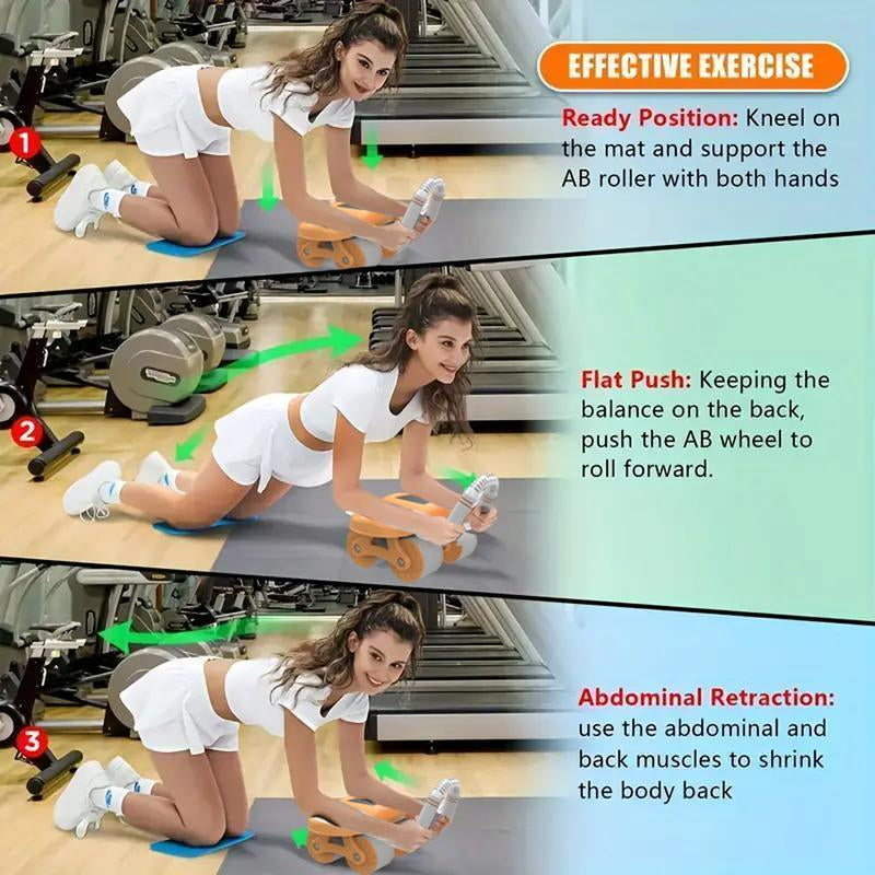 Four-Wheel Healthy Belly Auto Rebound Belly Tuck and Roll Abdominal Training Abdominal Wheel Men'S and Women'S Home Elbow Brace Roller Exercise and Fitness Equipment