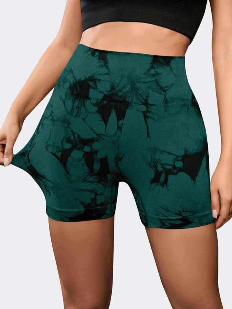Women'S Tie Dye Print Sports Shorts, Casual Comfy Breathable High Waist Skinny Shorts for Yoga Gym Workout Running, Ladies Sportswear for All Seasons, Athletic Shorts