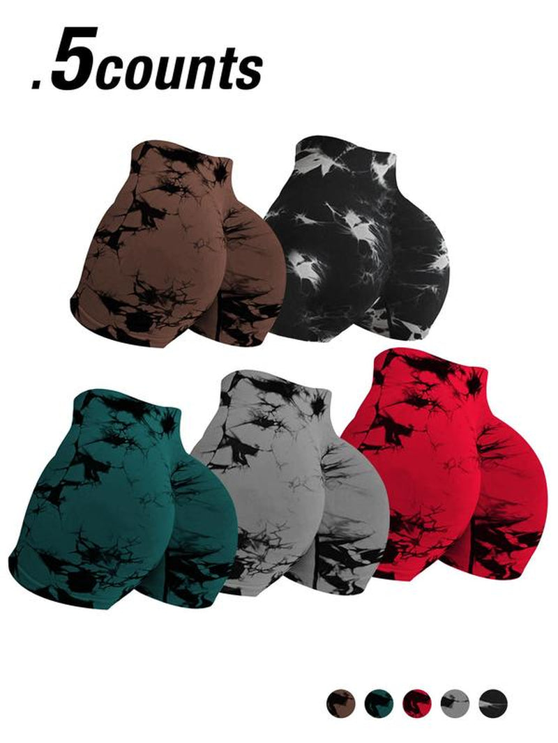 Women'S Tie Dye Print Sports Shorts, Casual Comfy Breathable High Waist Skinny Shorts for Yoga Gym Workout Running, Ladies Sportswear for All Seasons, Athletic Shorts
