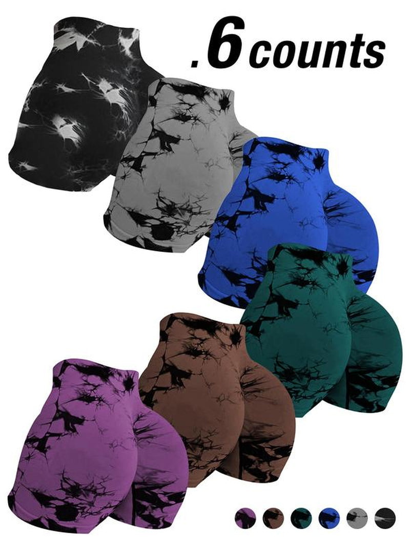 Women'S Tie Dye Print Sports Shorts, Casual Comfy Breathable High Waist Skinny Shorts for Yoga Gym Workout Running, Ladies Sportswear for All Seasons, Athletic Shorts