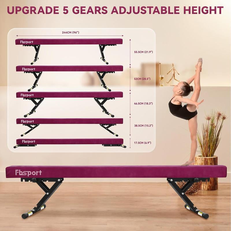 Fbsport 8Ft Adjustable Balance Beam, High/Low Floor Gymnastics Equipment for Kids & Adults, Perfect for Training, Practice, Therapy & Home Use