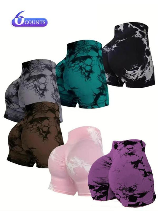 Women'S Tie Dye Print Sports Shorts, Casual Comfy Breathable High Waist Skinny Shorts for Yoga Gym Workout Running, Ladies Sportswear for All Seasons, Athletic Shorts