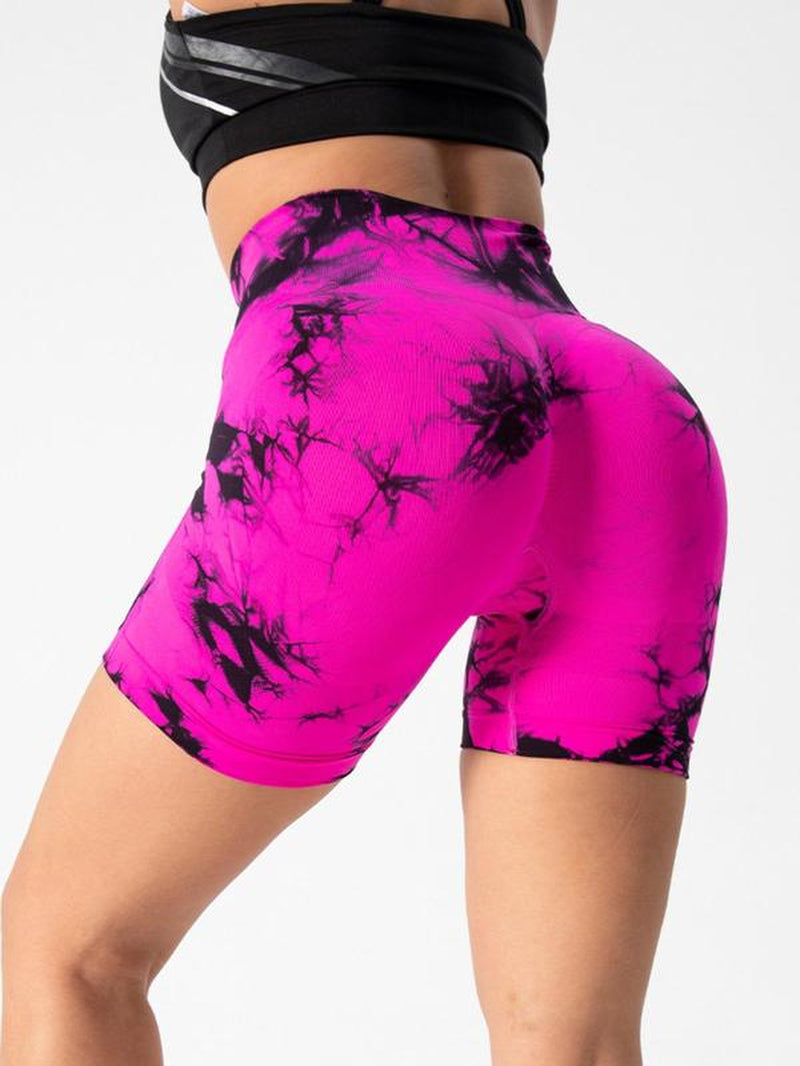 Women'S Tie Dye Print Sports Shorts, Casual Comfy Breathable High Waist Skinny Shorts for Yoga Gym Workout Running, Ladies Sportswear for All Seasons, Athletic Shorts
