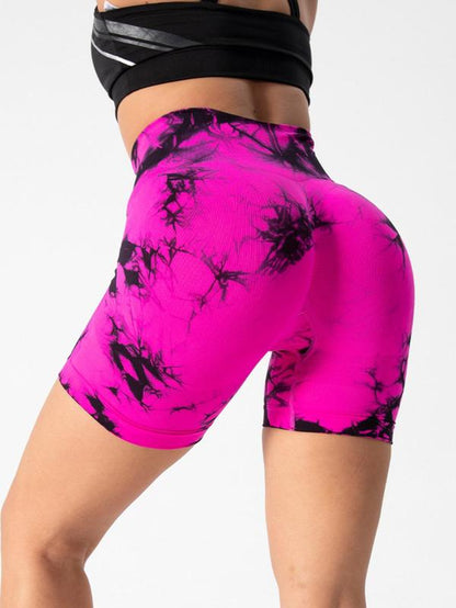 Women'S Tie Dye Print Sports Shorts, Casual Comfy Breathable High Waist Skinny Shorts for Yoga Gym Workout Running, Ladies Sportswear for All Seasons, Athletic Shorts