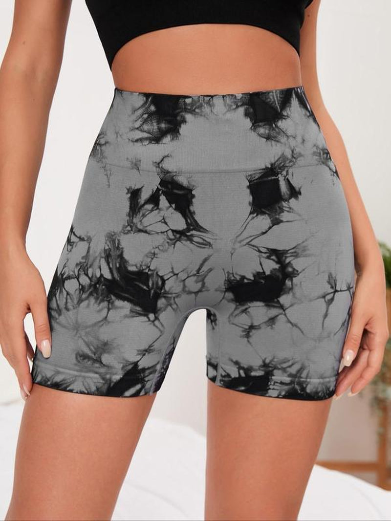 Women'S Tie Dye Print Sports Shorts, Casual Comfy Breathable High Waist Skinny Shorts for Yoga Gym Workout Running, Ladies Sportswear for All Seasons, Athletic Shorts