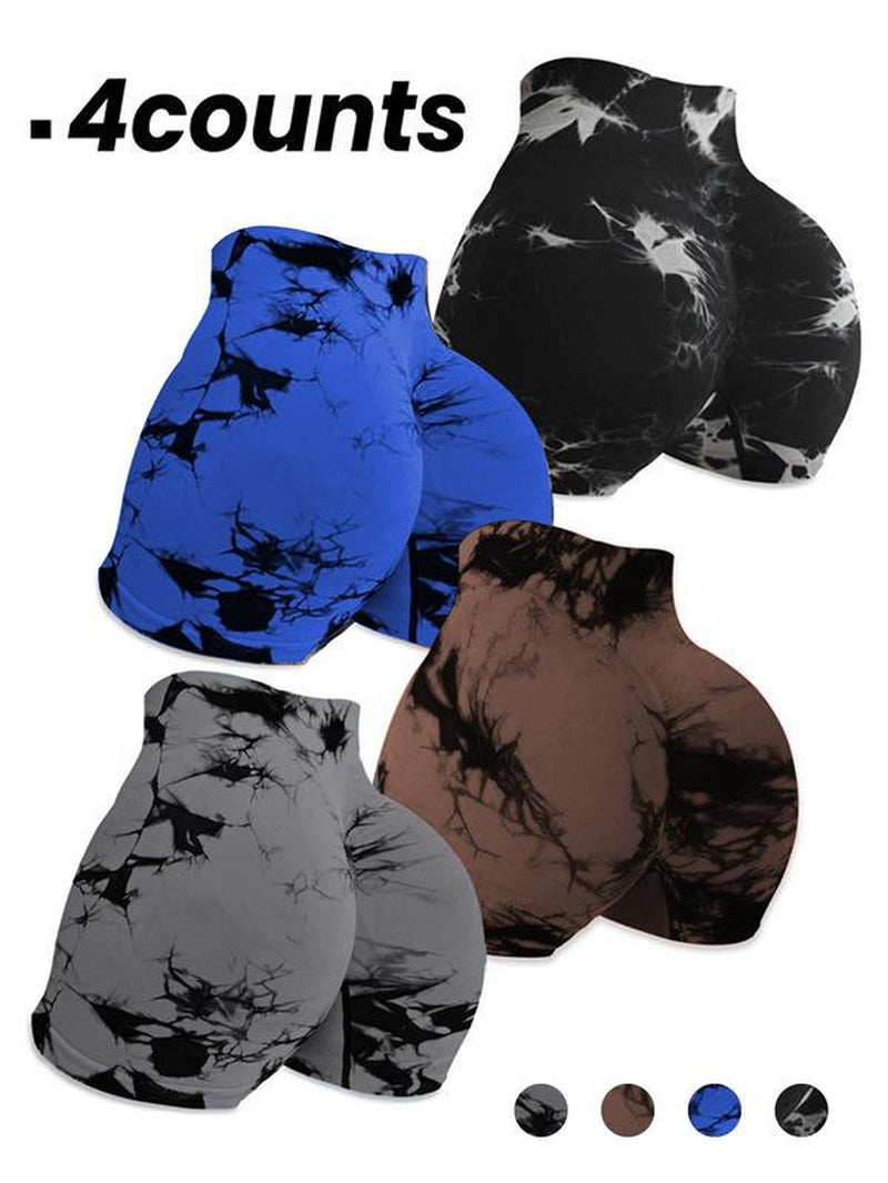 Women'S Tie Dye Print Sports Shorts, Casual Comfy Breathable High Waist Skinny Shorts for Yoga Gym Workout Running, Ladies Sportswear for All Seasons, Athletic Shorts
