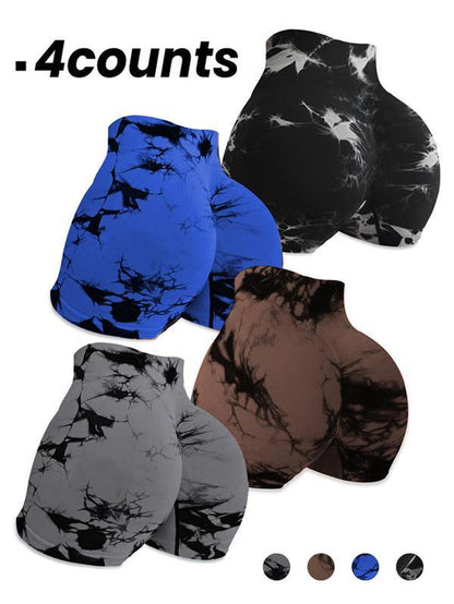 Women'S Tie Dye Print Sports Shorts, Casual Comfy Breathable High Waist Skinny Shorts for Yoga Gym Workout Running, Ladies Sportswear for All Seasons, Athletic Shorts