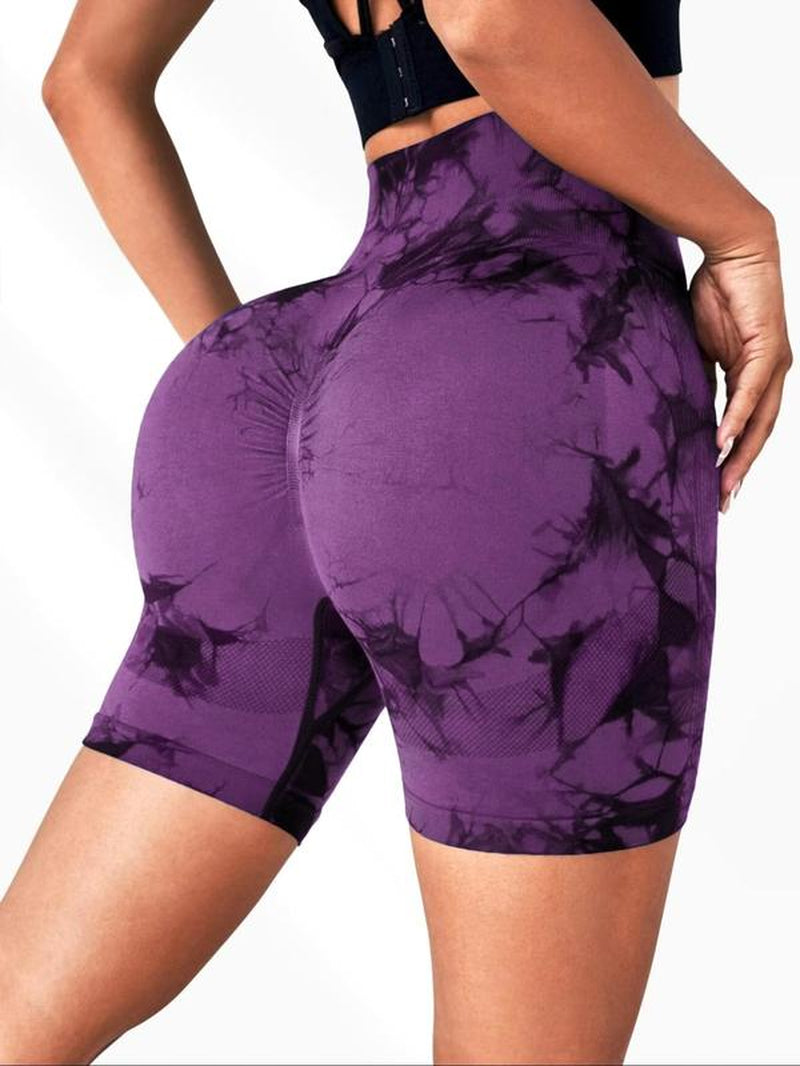 Women'S Tie Dye Print Sports Shorts, Casual Comfy Breathable High Waist Skinny Shorts for Yoga Gym Workout Running, Ladies Sportswear for All Seasons, Athletic Shorts