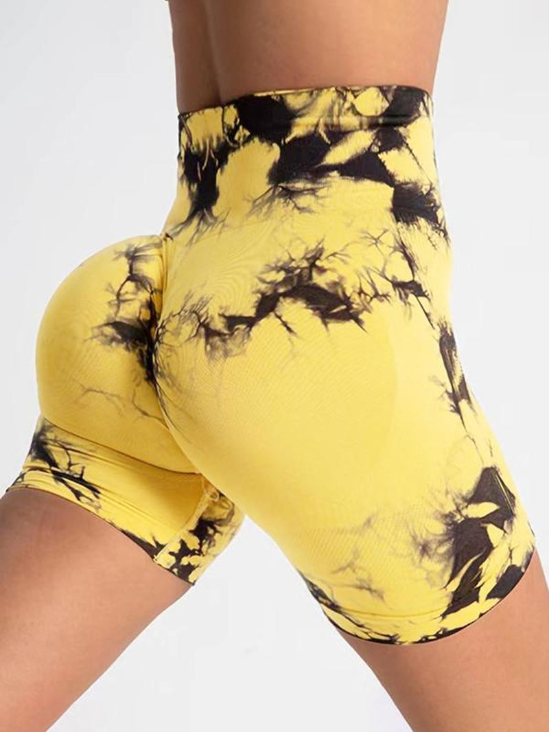 Women'S Tie Dye Print Sports Shorts, Casual Comfy Breathable High Waist Skinny Shorts for Yoga Gym Workout Running, Ladies Sportswear for All Seasons, Athletic Shorts