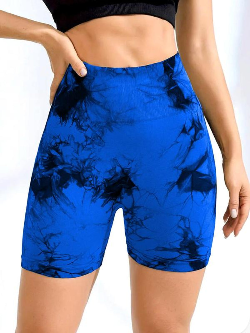 Women'S Tie Dye Print Sports Shorts, Casual Comfy Breathable High Waist Skinny Shorts for Yoga Gym Workout Running, Ladies Sportswear for All Seasons, Athletic Shorts