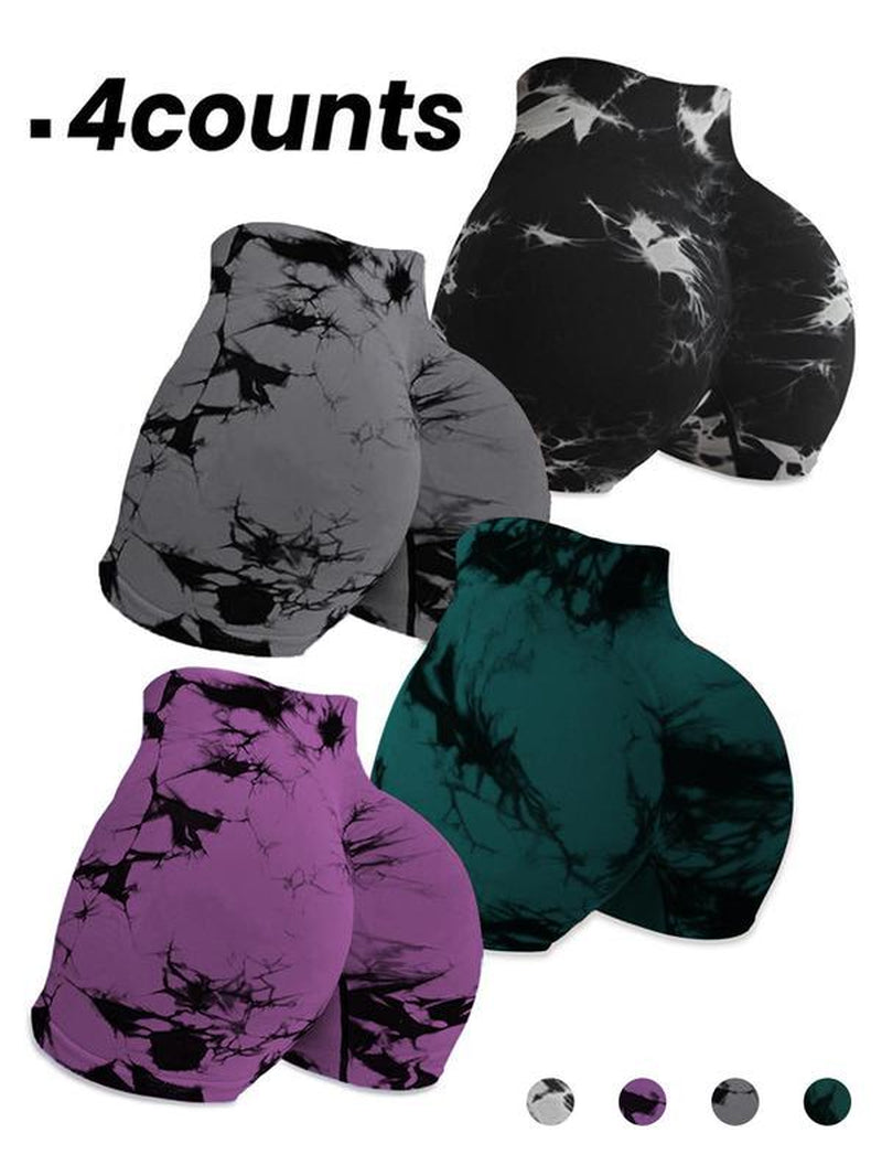 Women'S Tie Dye Print Sports Shorts, Casual Comfy Breathable High Waist Skinny Shorts for Yoga Gym Workout Running, Ladies Sportswear for All Seasons, Athletic Shorts