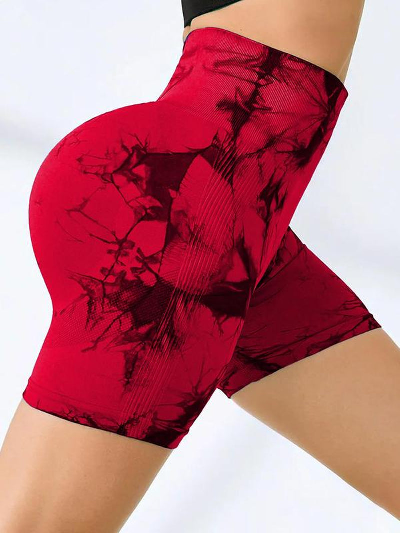 Women'S Tie Dye Print Sports Shorts, Casual Comfy Breathable High Waist Skinny Shorts for Yoga Gym Workout Running, Ladies Sportswear for All Seasons, Athletic Shorts